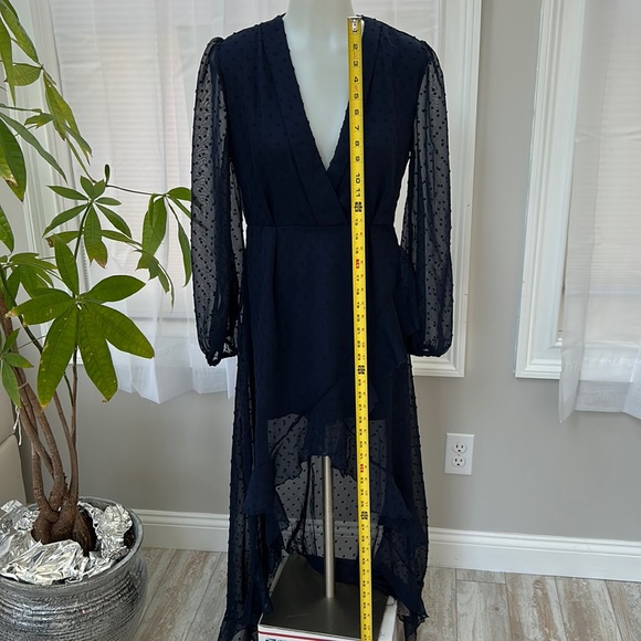 Navy blue hi/lo sheer long sleeve CBR dress size s - Picture 6 of 6